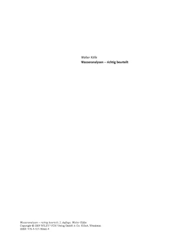 ﻿Wasseranalysen - richtig beurteilt: Grundlagen، پارامتر، Wassertypen، Inhaltsstoffe، Grenzwerte nach Trinkwasserverordnung و EU-Trinkwasserrichtlinie، ویرایش دوم