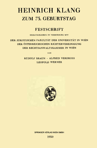 ﻿هاینریش کلانگ در 75 سالگی تولد: Festschrift