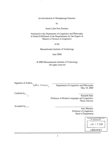 ﻿مقدمه ای بر دستور زبان Wampanoag