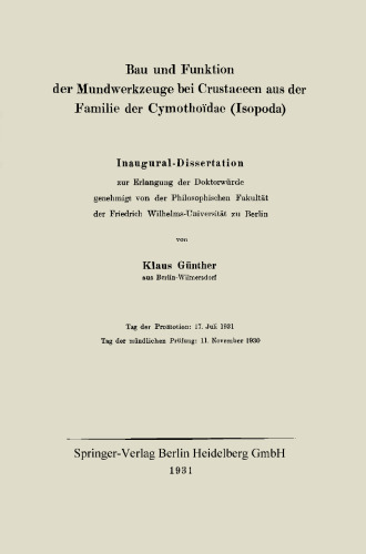 ساخت و کارکرد دهان و دندانها در کرستاسه از خانواده Cymotosïdae (Isopoda): پایان نامه آغازین
