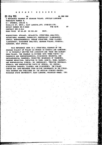 دستور زبان مرجع Adamawa Fulani