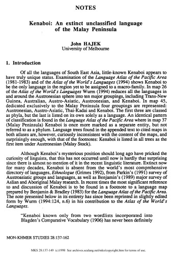 کنابوی: زبانی غیرقابل طبقه بندی شده شبه جزیره مالایی