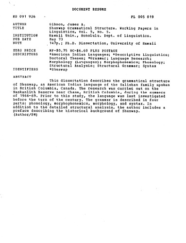 ساختار دستوری Shuswap