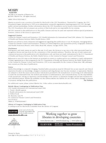 اطلاعات بهداشتی CDC برای سفر بین المللی 2010. کتاب زرد