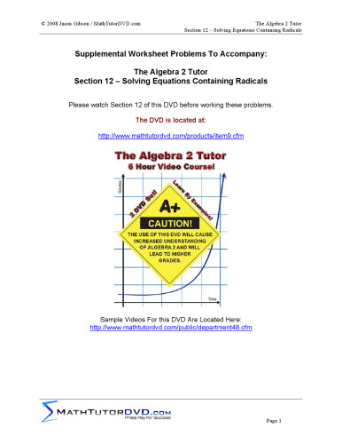 CD-Worksheet Algebra 2 Tutor Companion