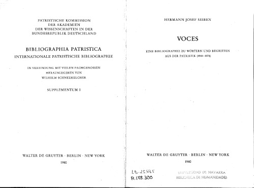 ﻿Voces: کتابشناسی کلمات و مفاهیم از Patristics. (1918-1978)