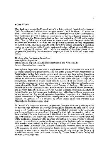 ﻿تحقیق باران اسیدی: آیا پاسخ کافی داریم؟، مجموعه مقالات یک کنفرانس تخصصی