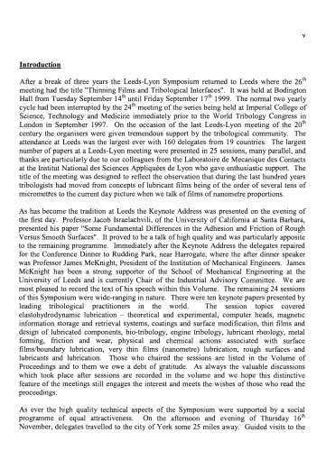 ﻿فیلم های نازک و رابط های تریبولوژیکی، مجموعه مقالات بیست و ششمین سمپوزیوم تریبولوژی لیدز-لیون