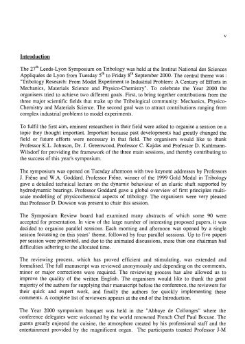 ﻿تحقیق تریبولوژی: از آزمایش مدل تا مسئله صنعتی: یک قرن تلاش در مکانیک، علم مواد و فیزیک و شیمی، مجموعه مقالات بیست و هفتمین سمپوزیوم تریبولوژی لیدز-لیون