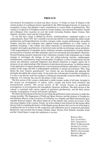 ﻿تحقیقات ژئوشیمیایی در علوم زمین و فضا: ادای احترام به آیزاک آر. کاپلان