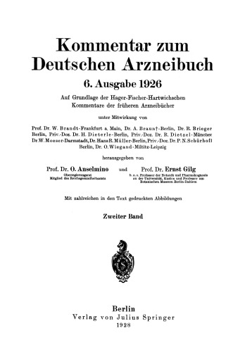 ﻿تفسیری بر فارماکوپه آلمانی، چاپ ششم، 1926: بر اساس نظرات هاگر-فیشر-هارتویچ در مورد فارماکوپه های قبلی، جلد دوم