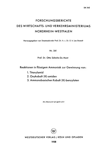 ﻿واکنش در آمونیاک مایع برای تولید: 1. تیتانیلامید. 2. آمیدهای اکسی کبالت (III). 3. بنزیلات آمونیاک کبالت (III)