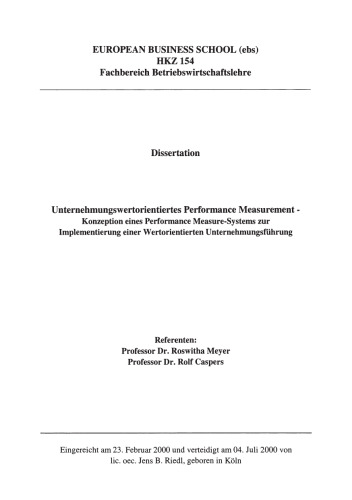 اندازه گیری عملکرد ارزش گرا شرکت: تصور یک سیستم اندازه گیری عملکرد برای اجرای مدیریت شرکت ارزش گرا