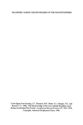 حمل و نقل در مرزهای مگنتوسفر: مجموعه مقالات کارگاه ISSI 1-51996 اکتبر ، برن ، سوئیس