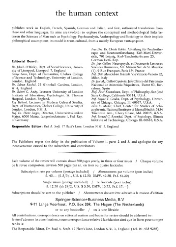 Le Domaine Humain / The Human Context: Der Mensch und Seine Welt / Hombre Y Sociedad / Il Mondo Vissuto Dell’Uomo