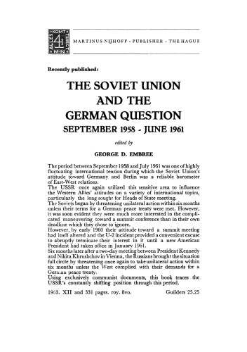 ﻿اتحاد جماهیر شوروی و مسئله آلمان سپتامبر 1958 - ژوئن 1961