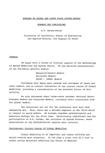 مدل های سیستم جهانی و مقیاس بزرگ: مجموعه مقالات مرکز سمینار تابستانی بین المللی مرکز مطالعات پیشرفته (CAS) دوبروونیک ، یوگسلاوی ، 21 تا 26 اوت 1978