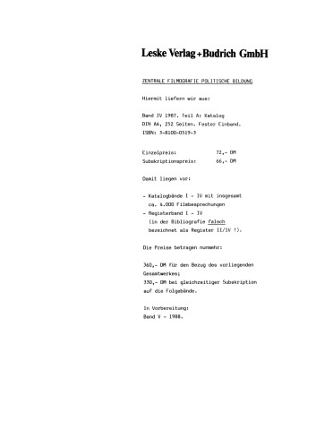 ﻿آموزش سیاسی سیاسی فیلم شناسی مرکزی: دوره چهارم: 1987. ج: فهرست