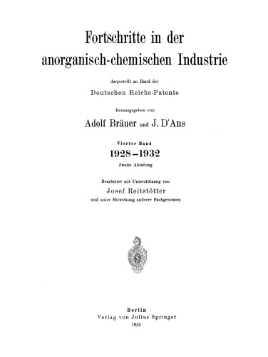 پیشرفت در صنعت شیمیایی معدنی: جلد چهارم 1928 - 1932