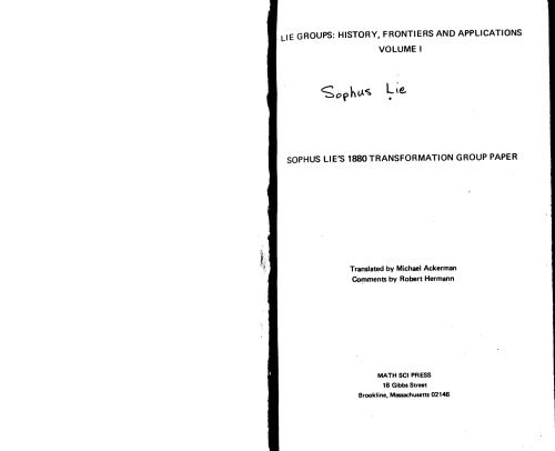 Sophus Lies 1880: مقاله تبدیل