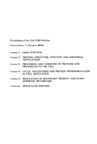 ﻿بیماری های مولکولی فدراسیون FEBS انجمن های بیوشیمیایی اروپا: دوازدهمین نشست ، درسدن ، 1978
