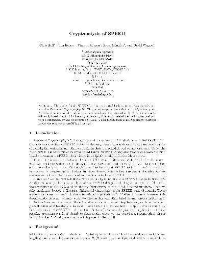 Cryptanalysis of Speed ​​C Hall J Kelsey V Rijmen B Schneier and D Wagner پنجمین کارگاه سالانه در زمینه مناطق انتخاب شده در رمزنگاری آگوست
