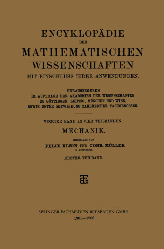 دائرyclالمعارف علوم ریاضی از جمله کاربردهای آنها: جلد چهارم: مکانیک