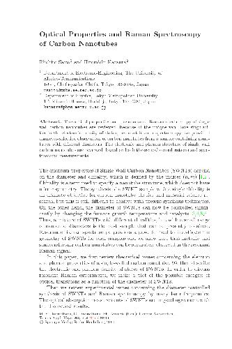 خصوصیات نوری و طیف سنجی Raman نانولوله های کربنی از موضوعات کربن نانو