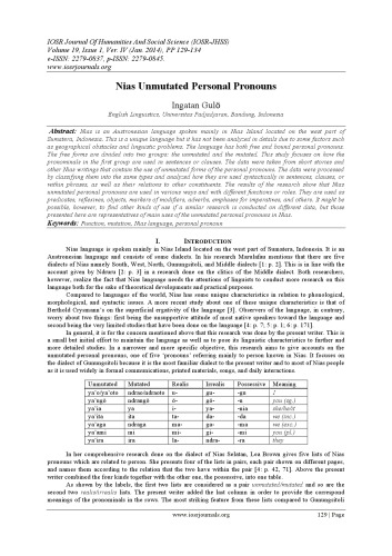 ﻿ضمایر شخصی تغییر نیافته Nias