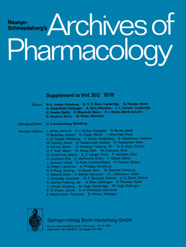 ﻿Deutsche Pharmakologische Gesellschaft: Abstracts of the 19. جلسه بهار 14 تا 17 مارس 1978، ماینتس