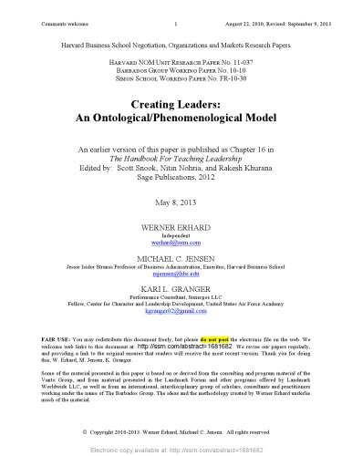 ایجاد رهبران: یک مدل هستی شناختی / پدیدارشناختی