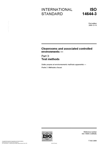 ﻿ISO 14644-3: 2005 ، اتاقهای تمیز و محیطهای کنترل شده مرتبط - قسمت 3: روشهای آزمون