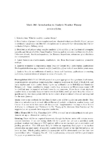 سخنرانی در مورد تئوری اعداد تحلیلی