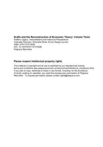 Sraffa و بازسازی نظریه اقتصادی: جلد سوم: میراث Sraffa: تفاسیر و چشم اندازهای تاریخی
