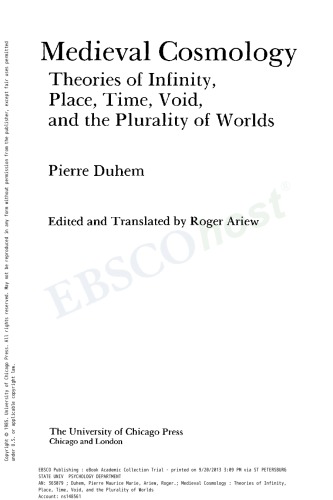 کیهان شناسی قرون وسطایی. نظریه های بی نهایت ، مکان ، زمان ، باطل ، کثرت جهان ها