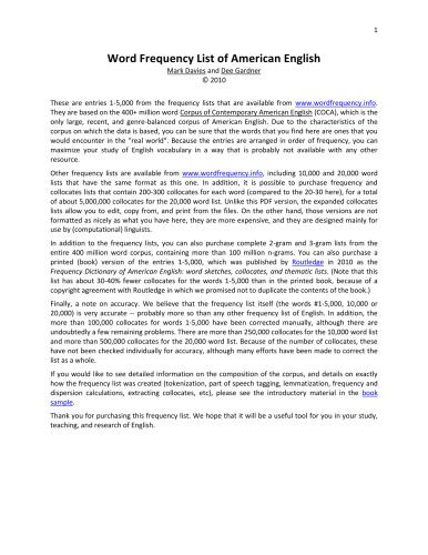 ﻿فرهنگ فرکانس انگلیسی معاصر آمریکایی