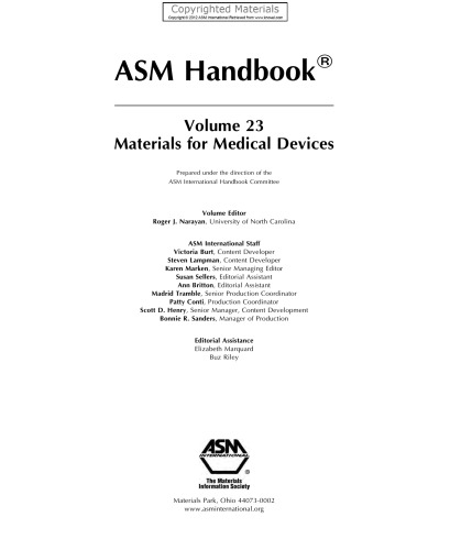 ﻿ASM Handbook, Volume 23 - Materials for Medical Devices
