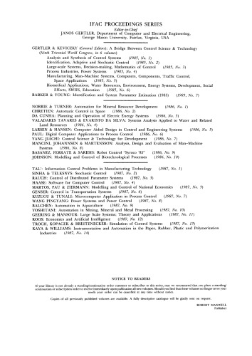 ﻿کنترل در سیستم های حمل و نقل 1986. مجموعه مقالات پنجمین کنفرانس IFAC/IFIP/IFORS، وین، اتریش، 8-11 ژوئیه 1986