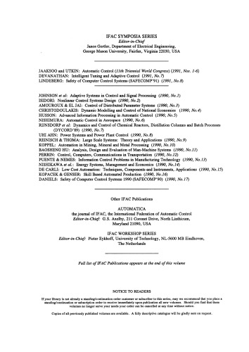 ﻿تنظیم هوشمند و کنترل تطبیقی مقالات برگزیده از سمپوزیوم IFAC، سنگاپور، 15-17 ژانویه 1991
