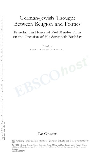 ﻿اندیشه آلمانی-یهودی بین دین و سیاست جشن به افتخار پل مندس فلور به مناسبت هفتادمین سالگرد تولد او