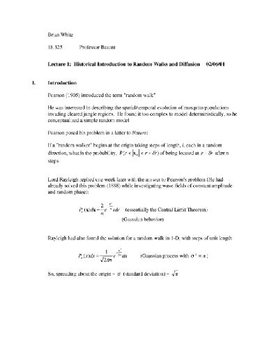 آشنایی با پیاده روی های تصادفی و انتشار (یادداشت های سخنرانی 2001)