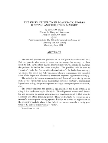 ﻿معیار کلی در بلک جک، ورزش، شرط بندی و بازار سهام