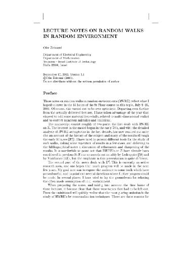 ﻿یادداشت های سخنرانی در مورد پیاده روی های تصادفی در محیط های تصادفی