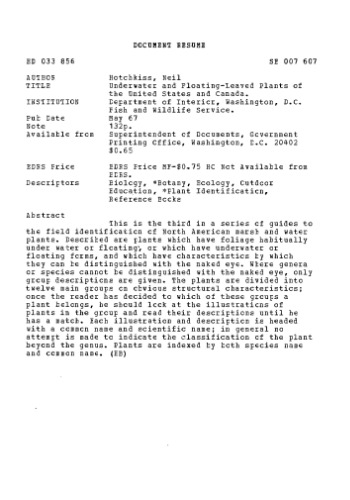 گیاهان زیر آب و پرنده ای از ایالات متحده و کانادا ..