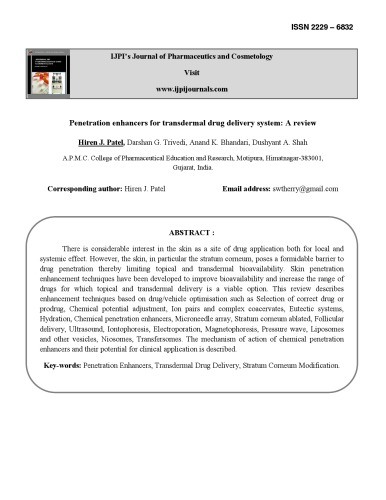 ﻿تقویت کننده های نفوذ برای سیستم دارورسانی ترانس درمال: مروری