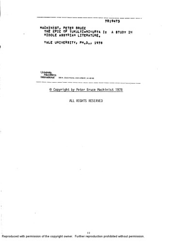 ﻿حماسه توکولتی-نینورتا اول مطالعه ای در ادبیات آشوری میانه