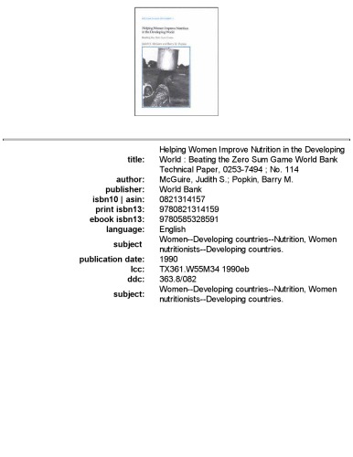 ﻿کمک به زنان در بهبود تغذیه در جهان در حال توسعه بازی شکست دادن جمع صفر (مقاله فنی بانک جهانی) (شماره 114)