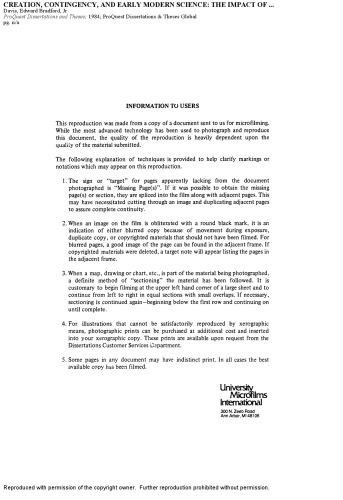آفرینش ، احتمالات و علوم اولیه مدرن: تأثیر الهیات داوطلبانه بر فلسفه طبیعی قرن هفدهم: مقاله ای در تاریخ اندیشه های علمی