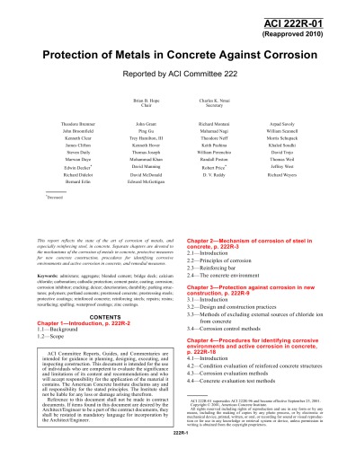 ﻿ACI 222R-01: حفاظت از فلزات در بتن در برابر خوردگی (تأیید مجدد 2010)