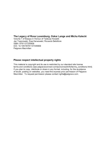 ﻿میراث رزا لوکزامبورگ ، اوسکار لانگ و میشال کالکی: جلد 1 مقاله های بزرگداشت تادئوس کوالیک